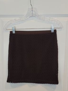 ZARA Dark Brown Lined Wavy Mesh Fabric Mini Skirt In Size Small NWT